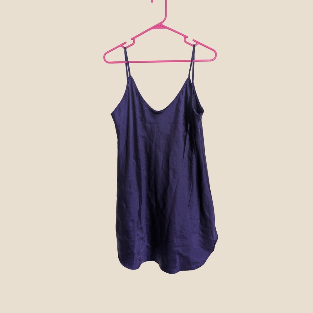Vintage Honors Intimates Purple Satin Chemise Nightgown Deep Scoop Back Lingerie
